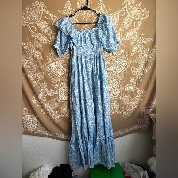 NWT LoveShackFancy Tara Maxi Dress in Spa Blue - Picture 5 of 5